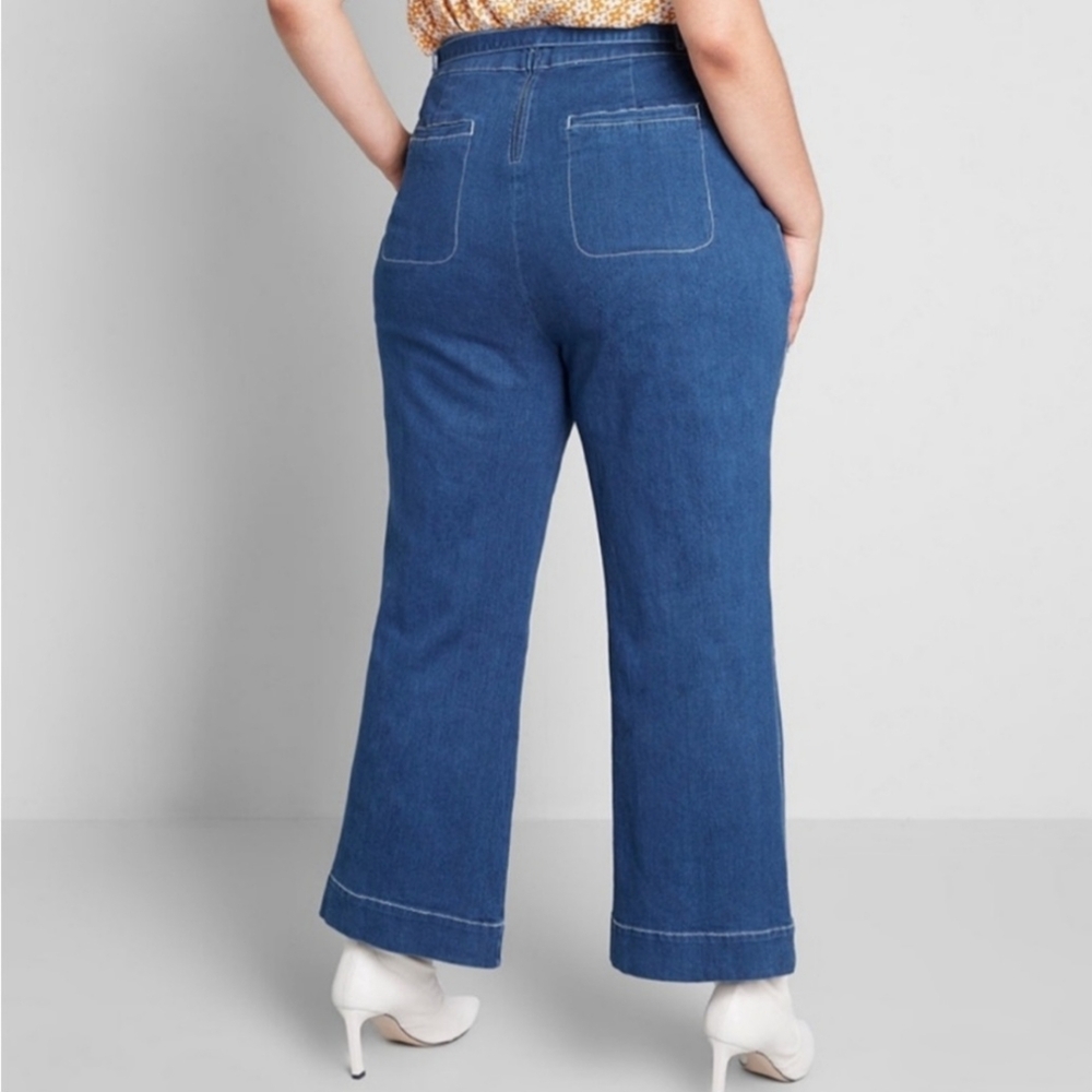 ModCloth Daydream Wide Leg Flare Jeans 16 Zip Back Retro Stylish - Picture 4 of 11